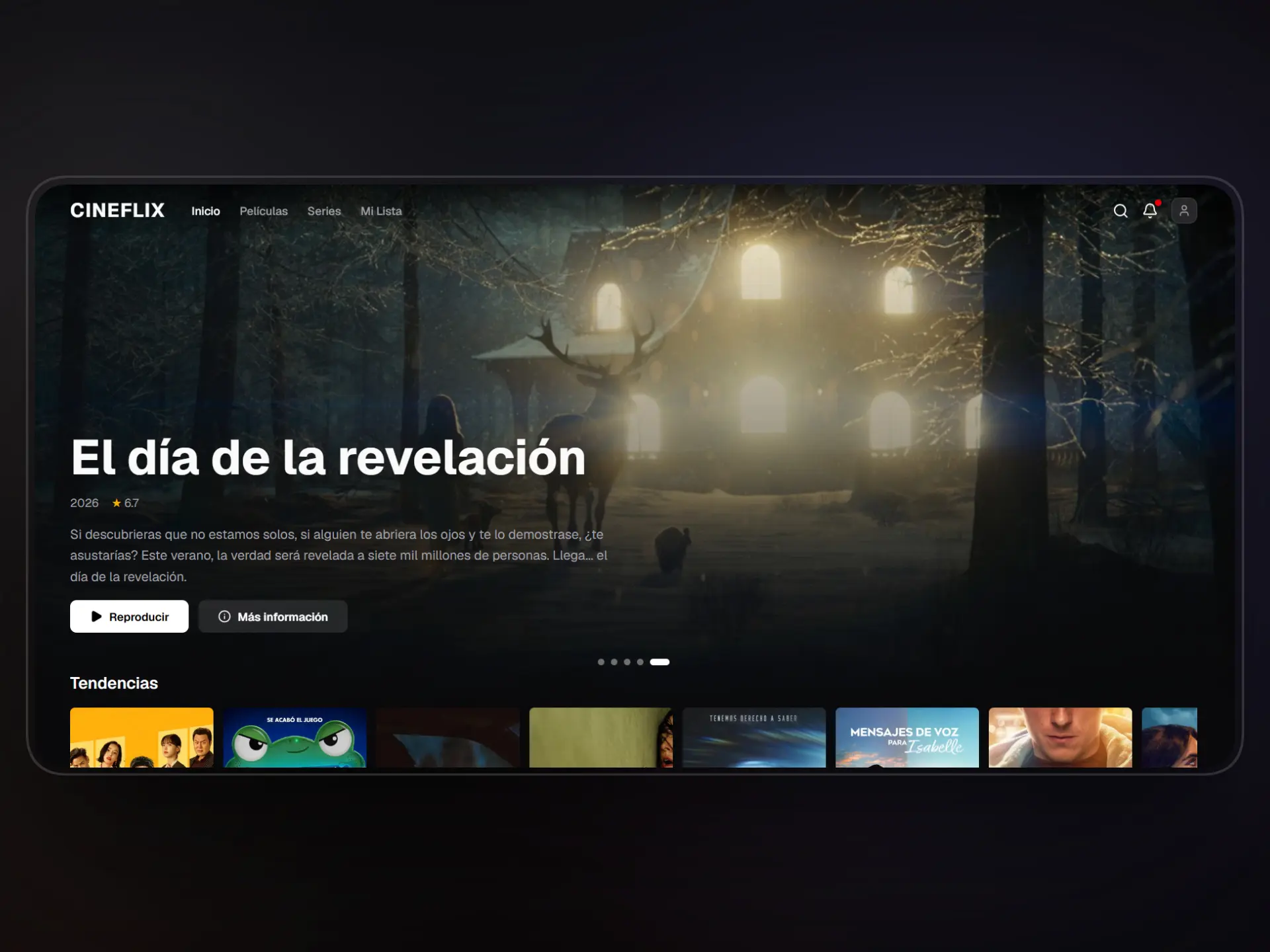 Captura de pantalla del proyecto CINEFLIX - Películas y Series