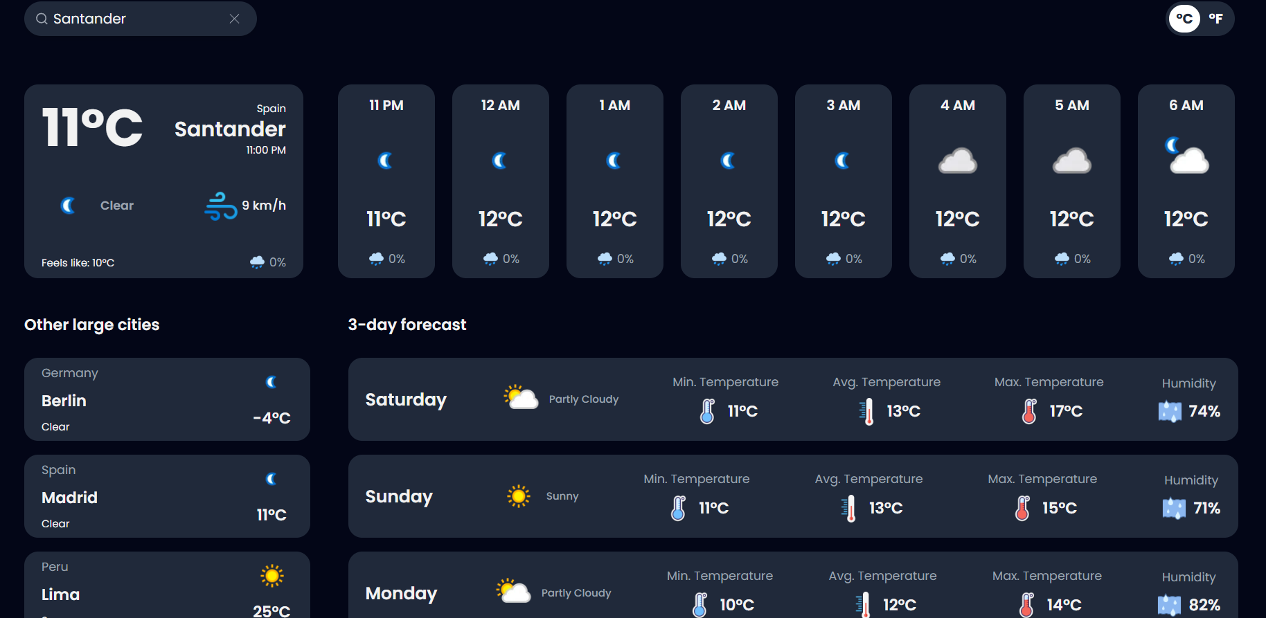 Captura de pantalla del proyecto Weather App