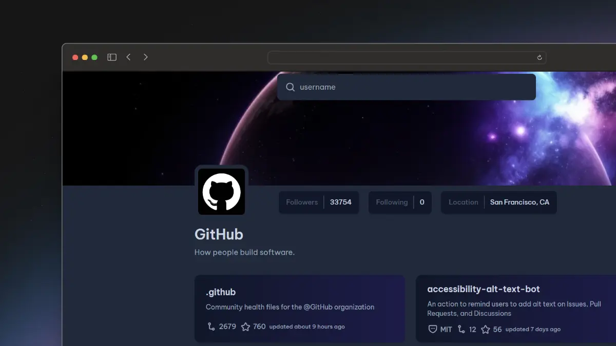 Captura de pantalla del proyecto Github Profile